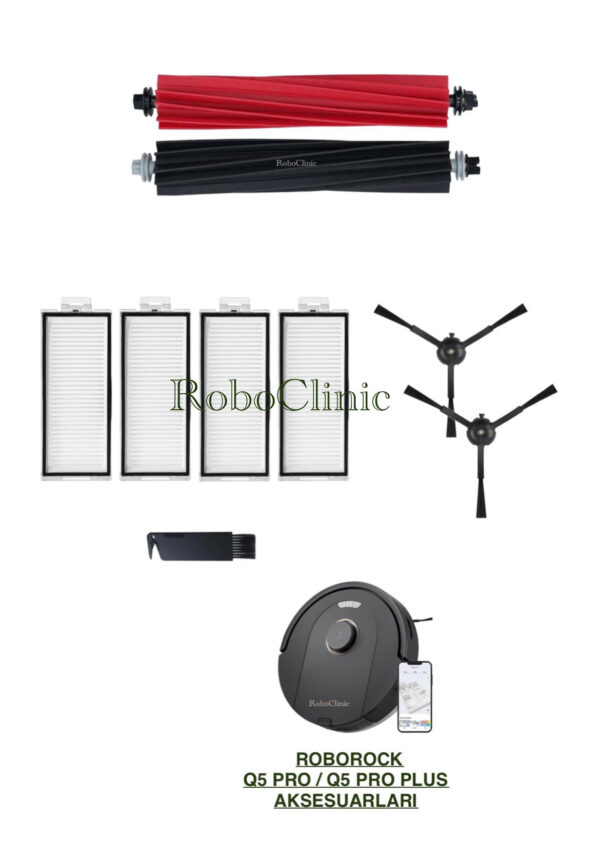 Roborock Q5 Pro / Q5 Pro Plus Yedek Ana Fırça, Yan Fırça, HEPA Filtre - 9 Parça