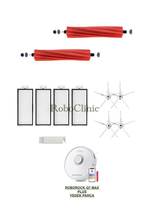 Roborock Q7 Max Plus Yedek Ana Fırça, Yan Fırça, HEPA Filtre - 11 Parça