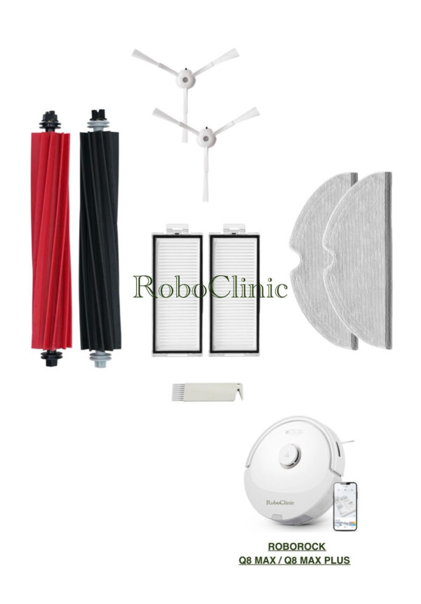 Roborock Q8 Max Plus Yedek Ana Fırça, Yan Fırça, HEPA Filtre, Mop - 9 Parça