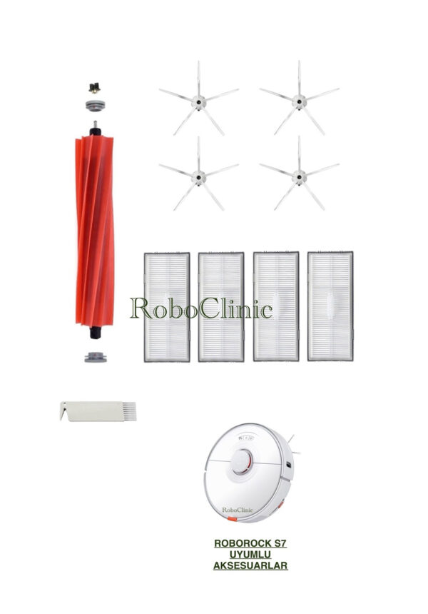 Roborock S7 Beyaz Yedek Ana Fırça, Yan Fırça, HEPA Filtre - 10 Parça