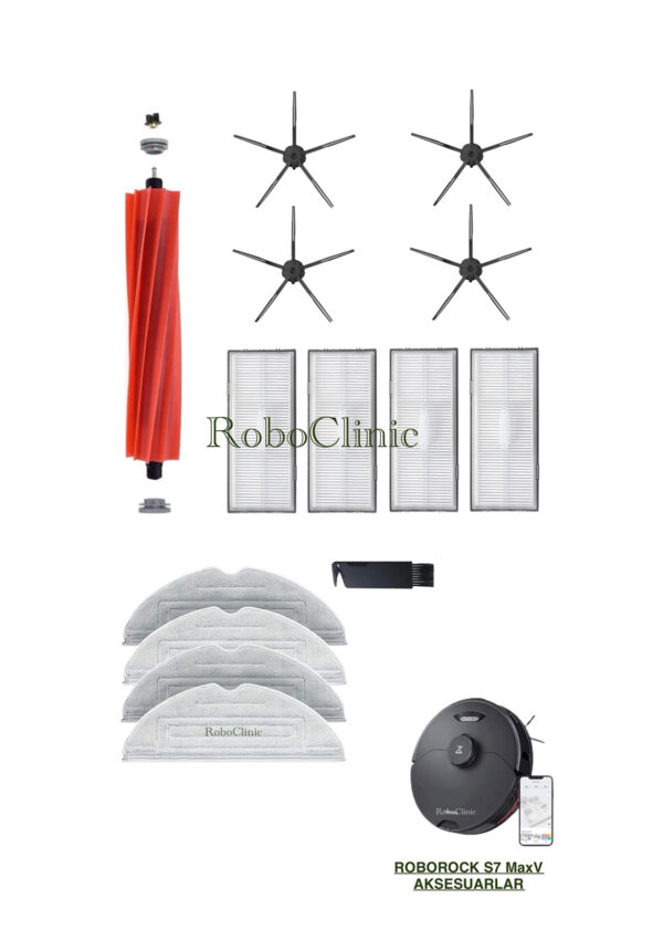 Roborock S7 MaxV Yedek Ana Fırça, Yan Fırça, HEPA Filtre, Mop - 14 Parça