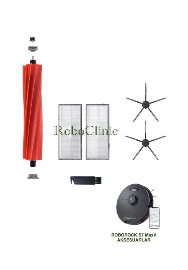 Roborock S7 MaxV Yedek Ana Fırça, Yan Fırça, HEPA Filtre - 6 Parça