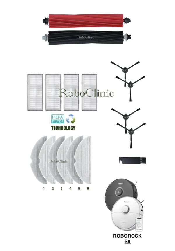 Roborock S8 Yedek Ana Fırça, Yan Fırça, HEPA Filtre, Mop - 17 Parça