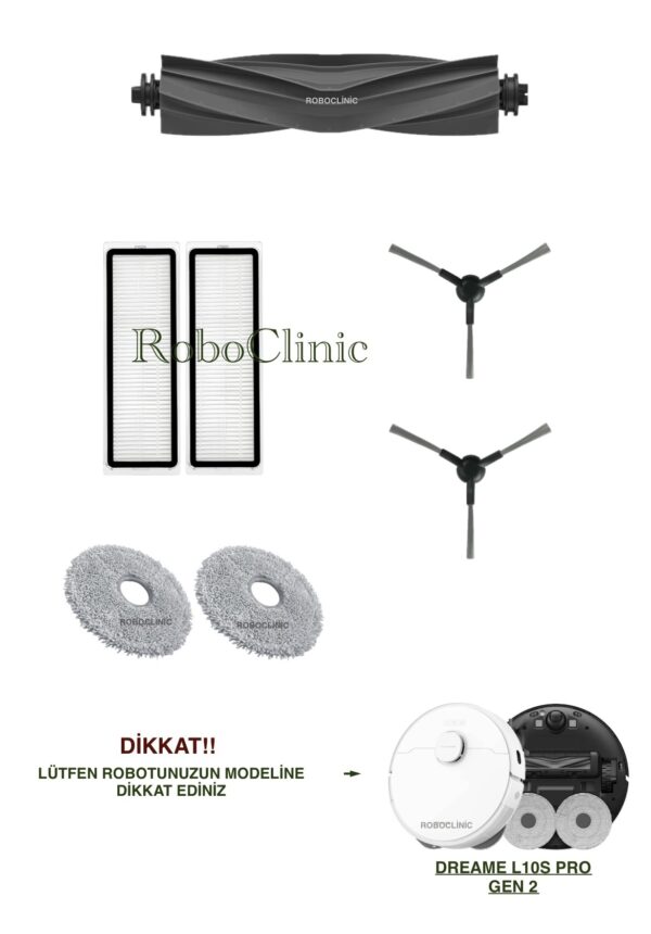 Dreame L10s Pro Gen 2 Yedek Ana Fırça, Yan Fırça, HEPA Filtre, Mop - 7 Parça