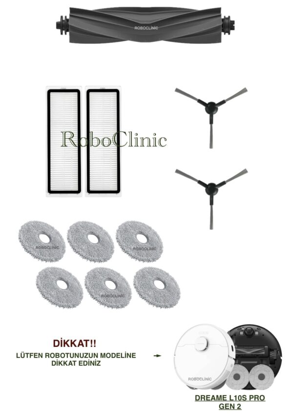 Dreame L10s Pro Gen 2 Yedek Ana Fırça, Yan Fırça, HEPA Filtre, Mop - 11 Parça