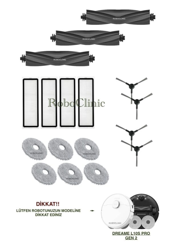 Dreame L10s Pro Gen 2 Yedek Ana Fırça, Yan Fırça, HEPA Filtre, Mop - 17 Parça