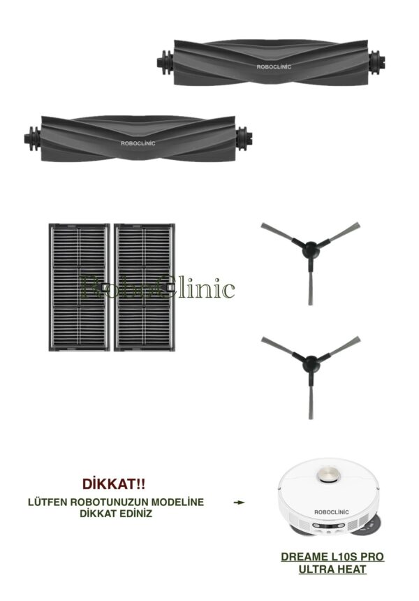 Dreame L10s Pro Ultra Heat Yedek Ana Fırça, Yan Fırça, HEPA Filtre - 6 Parça