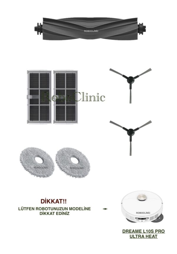 Dreame L10s Pro Ultra Heat Yedek Ana Fırça, Yan Fırça, HEPA Filtre, Mop - 7 Parça