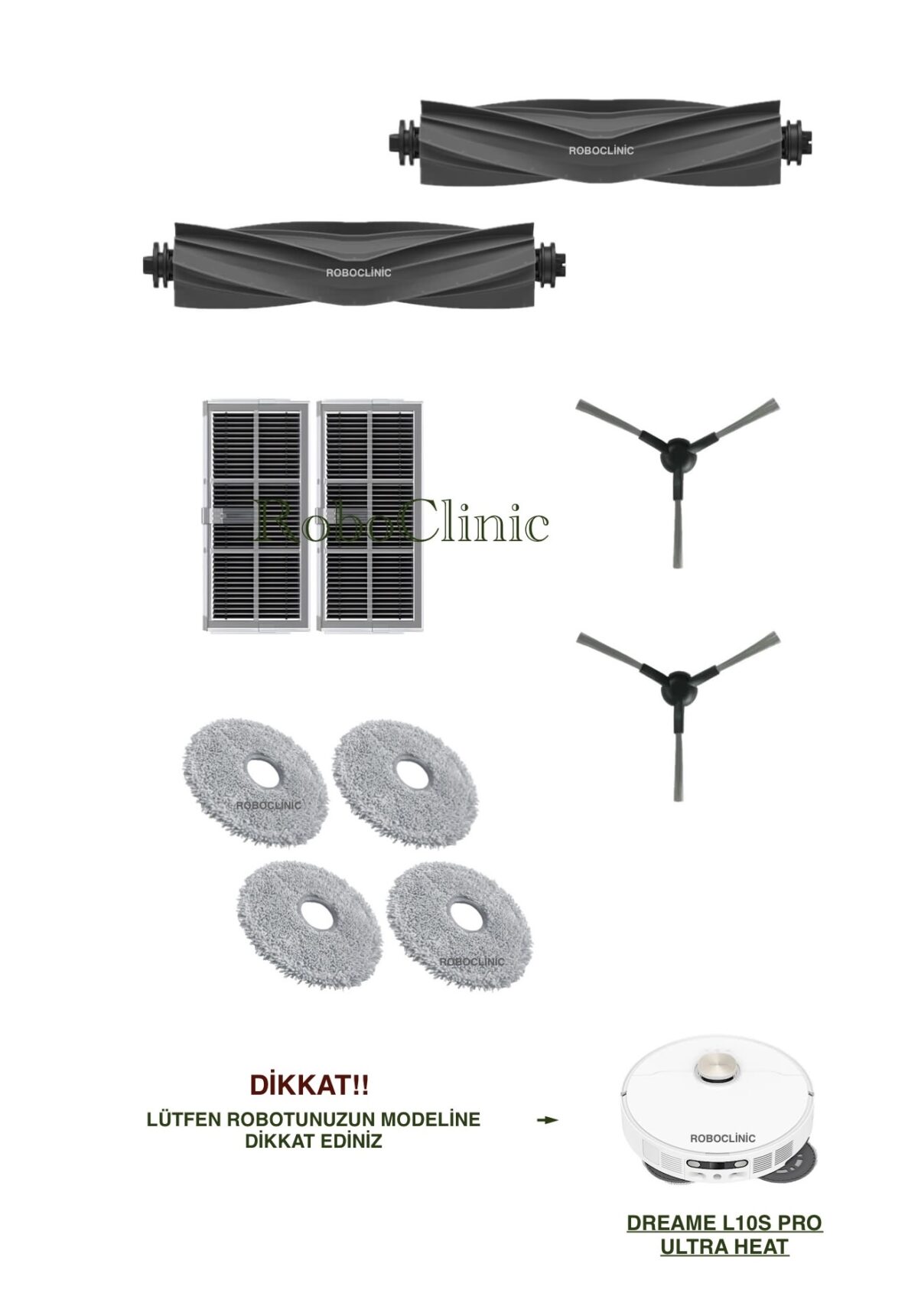 Dreame L10s Pro Ultra Heat Yedek Ana Fırça, Yan Fırça, HEPA Filtre, Mop - 10 Parça - Görsel 1