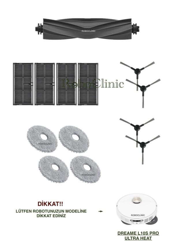 Dreame L10s Pro Ultra Heat Yedek Ana Fırça, Yan Fırça, HEPA Filtre, Mop - 13 Parça