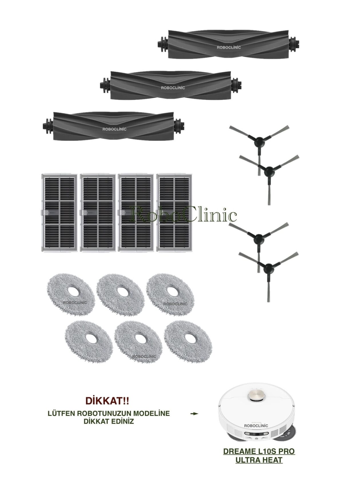 Dreame L10s Pro Ultra Heat Yedek Ana Fırça, Yan Fırça, HEPA Filtre, Mop - 17 Parça - Görsel 1