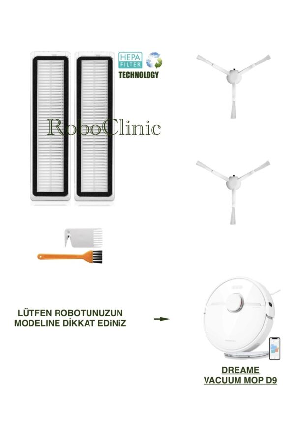 Dreame Vacuum Mop D9 Yedek Ana Fırça, Yan Fırça, HEPA Filtre - 6 Parça