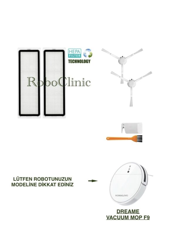 Dreame Vacuum Mop F9 Yedek Yan Fırça, HEPA Filtre - 6 Parça