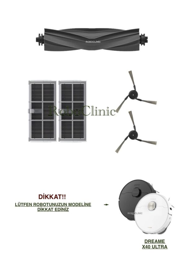 Dreame X40 Ultra / L40 Ultra Yedek Ana Fırça, Yan Fırça, HEPA Filtre - 5 Parça