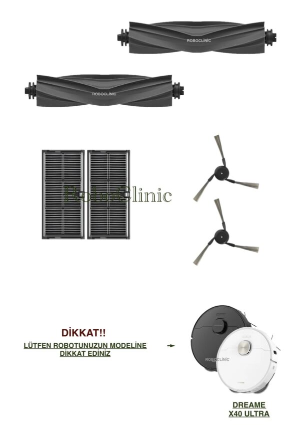 Dreame X40 Ultra / L40 Ultra Yedek Ana Fırça, Yan Fırça, HEPA Filtre - 6 Parça