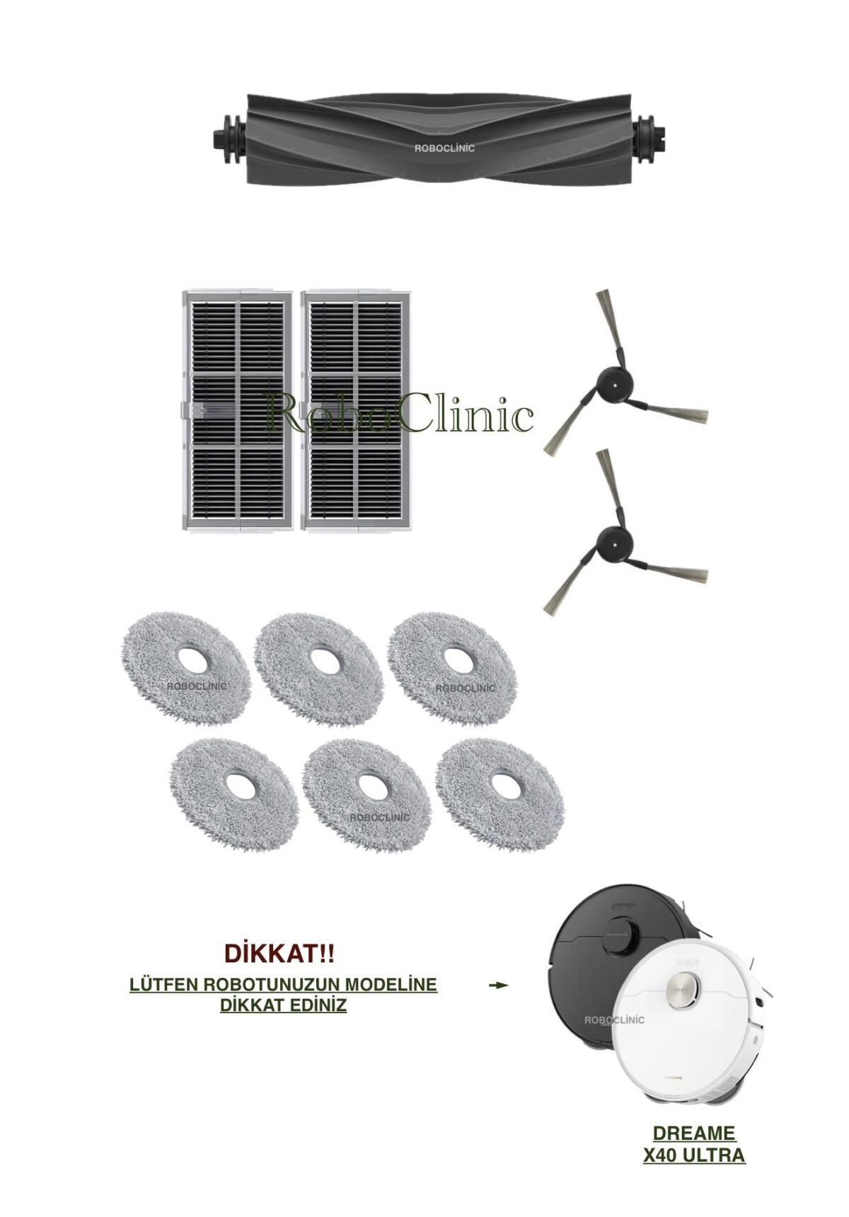 Dreame X40 Ultra / L40 Ultra Yedek Ana Fırça, Yan Fırça, HEPA Filtre, Mop - 11 Parça - Görsel 1