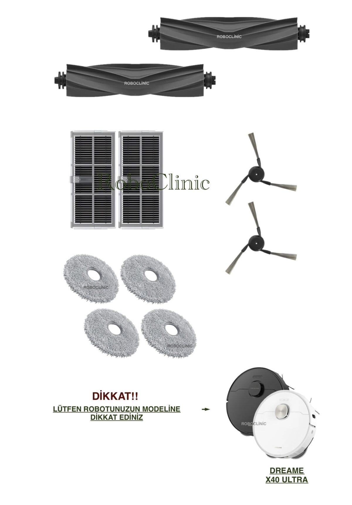 Dreame X40 Ultra / L40 Ultra Yedek Ana Fırça, Yan Fırça, HEPA Filtre, Mop - 10 Parça - Görsel 1