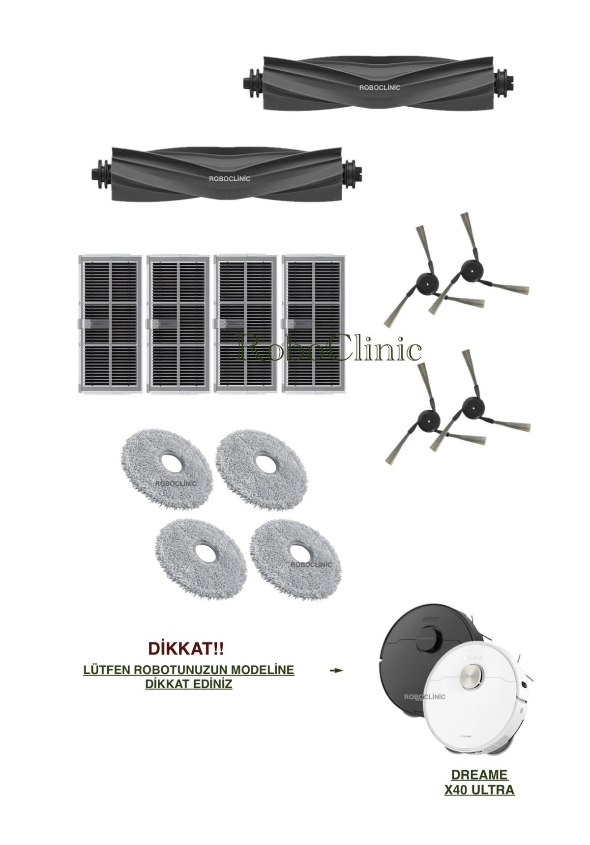 Dreame X40 Ultra / L40 Ultra Yedek Ana Fırça, Yan Fırça, HEPA Filtre, Mop - 14 Parça - Görsel 1