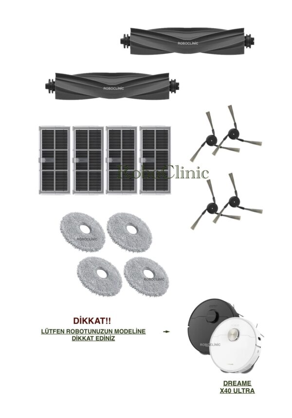 Dreame X40 Ultra / L40 Ultra Yedek Ana Fırça, Yan Fırça, HEPA Filtre, Mop - 14 Parça