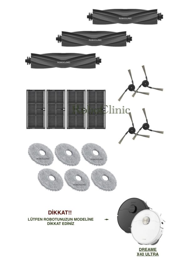 Dreame X40 Ultra / L40 Ultra Yedek Ana Fırça, Yan Fırça, HEPA Filtre, Mop - 17 Parça