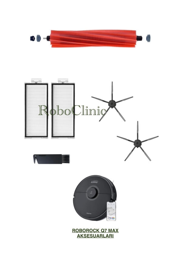 Roborock Q7 Max Siyah Yedek Ana Fırça, Yan Fırça, HEPA Filtre - 6 Parça