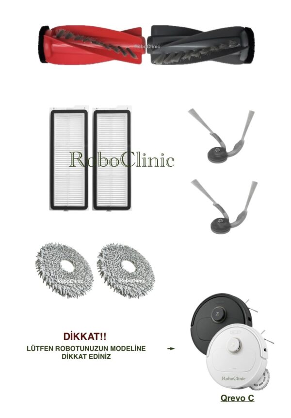 Roborock Qrevo C Yedek Ana Fırça, Yan Fırça, HEPA Filtre, Mop - 8 Parça