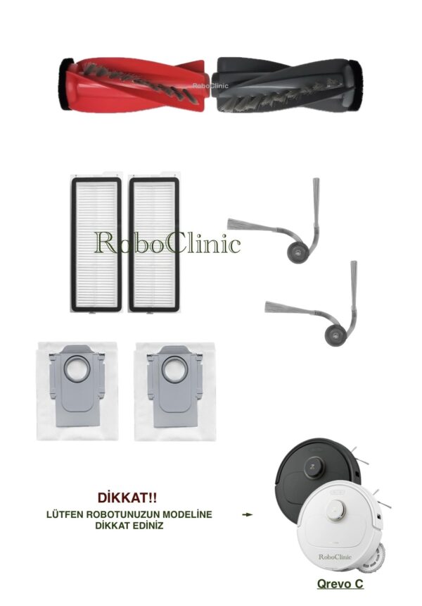 Roborock Qrevo C Yedek Ana Fırça, Yan Fırça, HEPA Filtre, Toz Torbası - 8 Parça