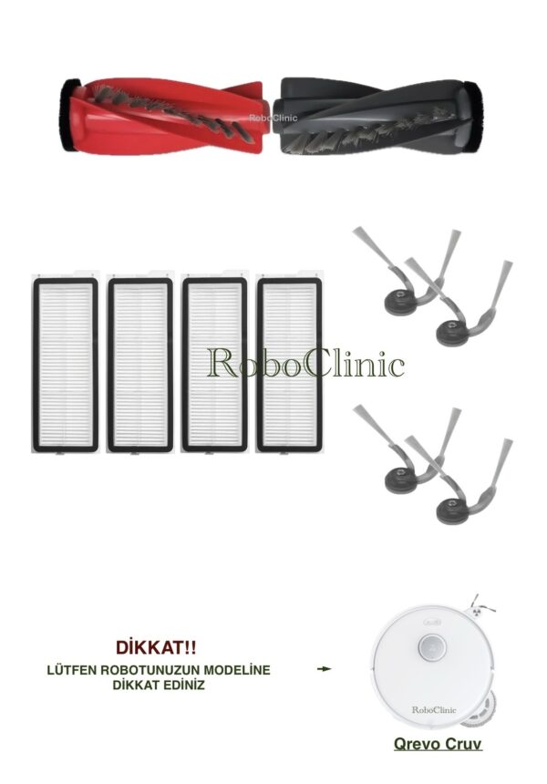Roborock Qrevo Curv Yedek Ana Fırça, Yan Fırça, HEPA Filtre - 10 Parça