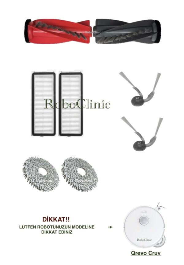 Roborock Qrevo Curv Yedek Ana Fırça, Yan Fırça, HEPA Filtre, Mop - 8 Parça