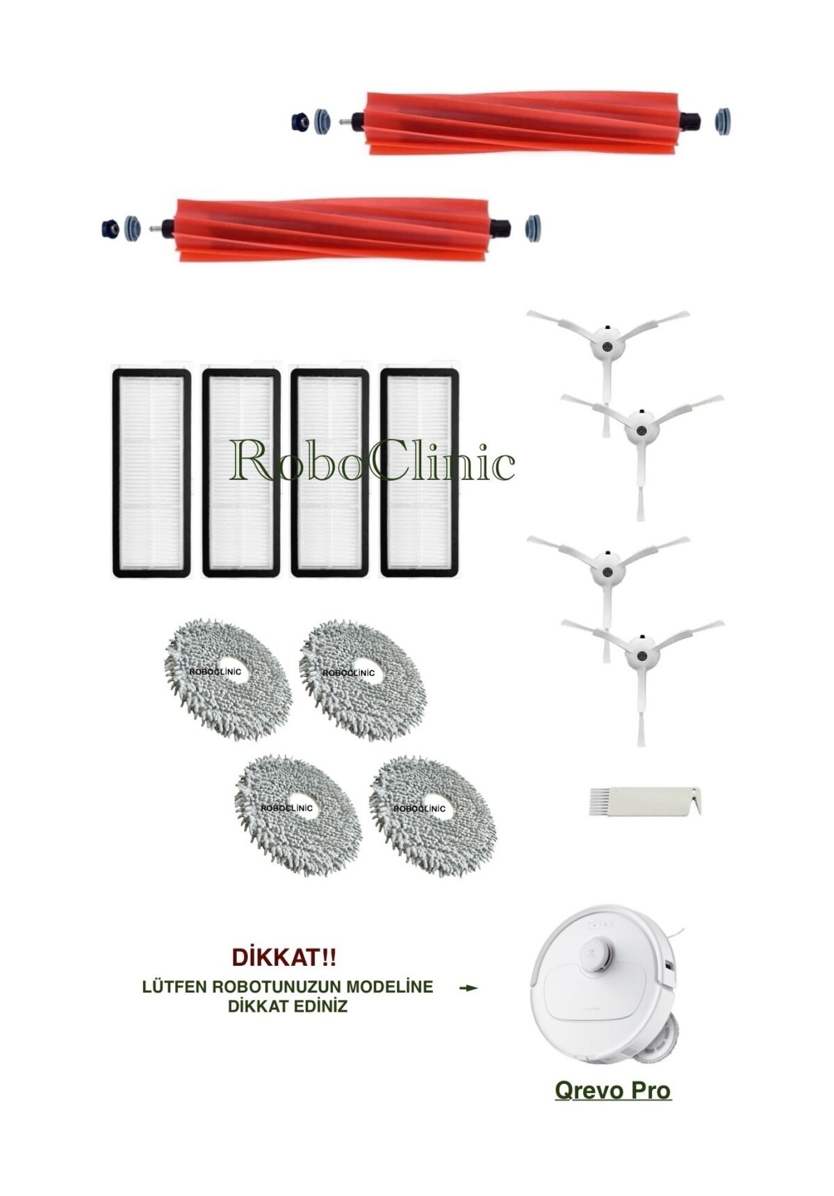 Roborock Qrevo Pro Yedek Ana Fırça, Yan Fırça, HEPA Filtre, Mop - 15 Parça - Görsel 1