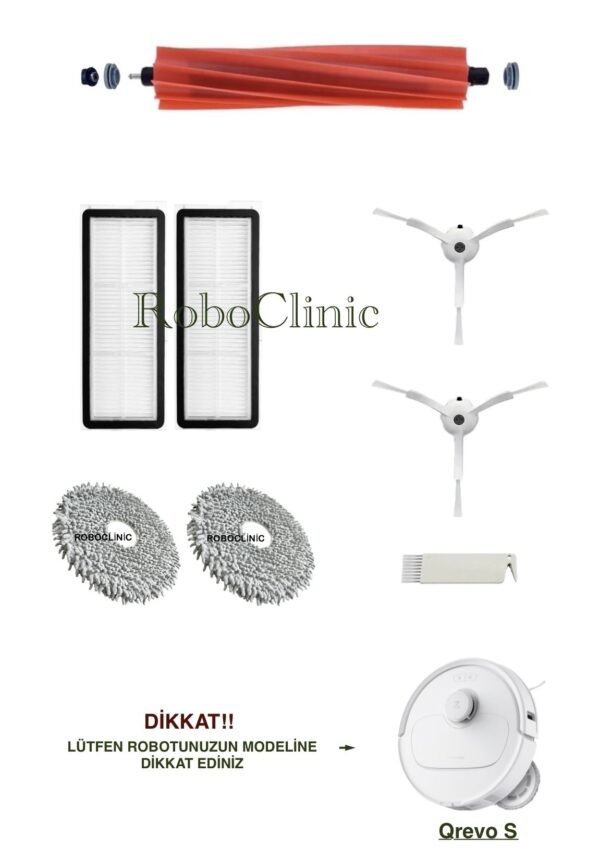 Roborock Qrevo S Beyaz Yedek Ana Fırça, Yan Fırça, HEPA Filtre, Mop - 8 Parça