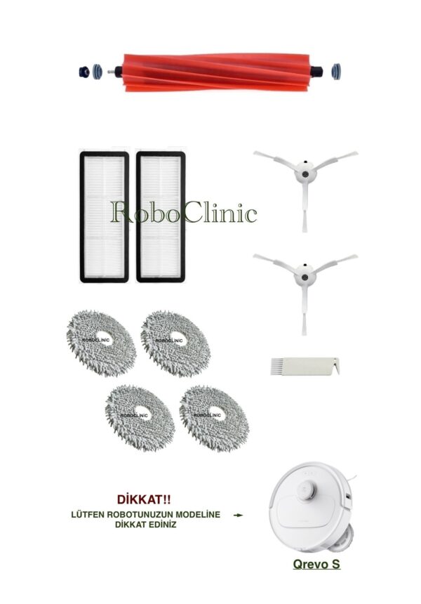 Roborock Qrevo S Beyaz Yedek Ana Fırça, Yan Fırça, HEPA Filtre, Mop - 10 Parça