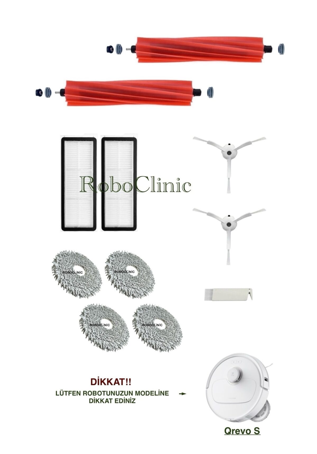 Roborock Qrevo S Beyaz Yedek Ana Fırça, Yan Fırça, HEPA Filtre, Mop - 11 Parça - Görsel 1