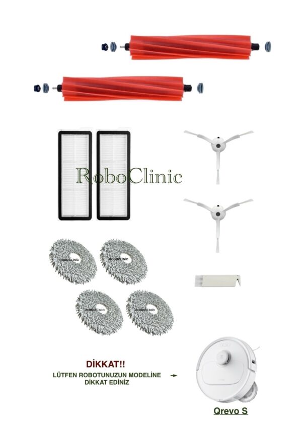 Roborock Qrevo S Beyaz Yedek Ana Fırça, Yan Fırça, HEPA Filtre, Mop - 11 Parça