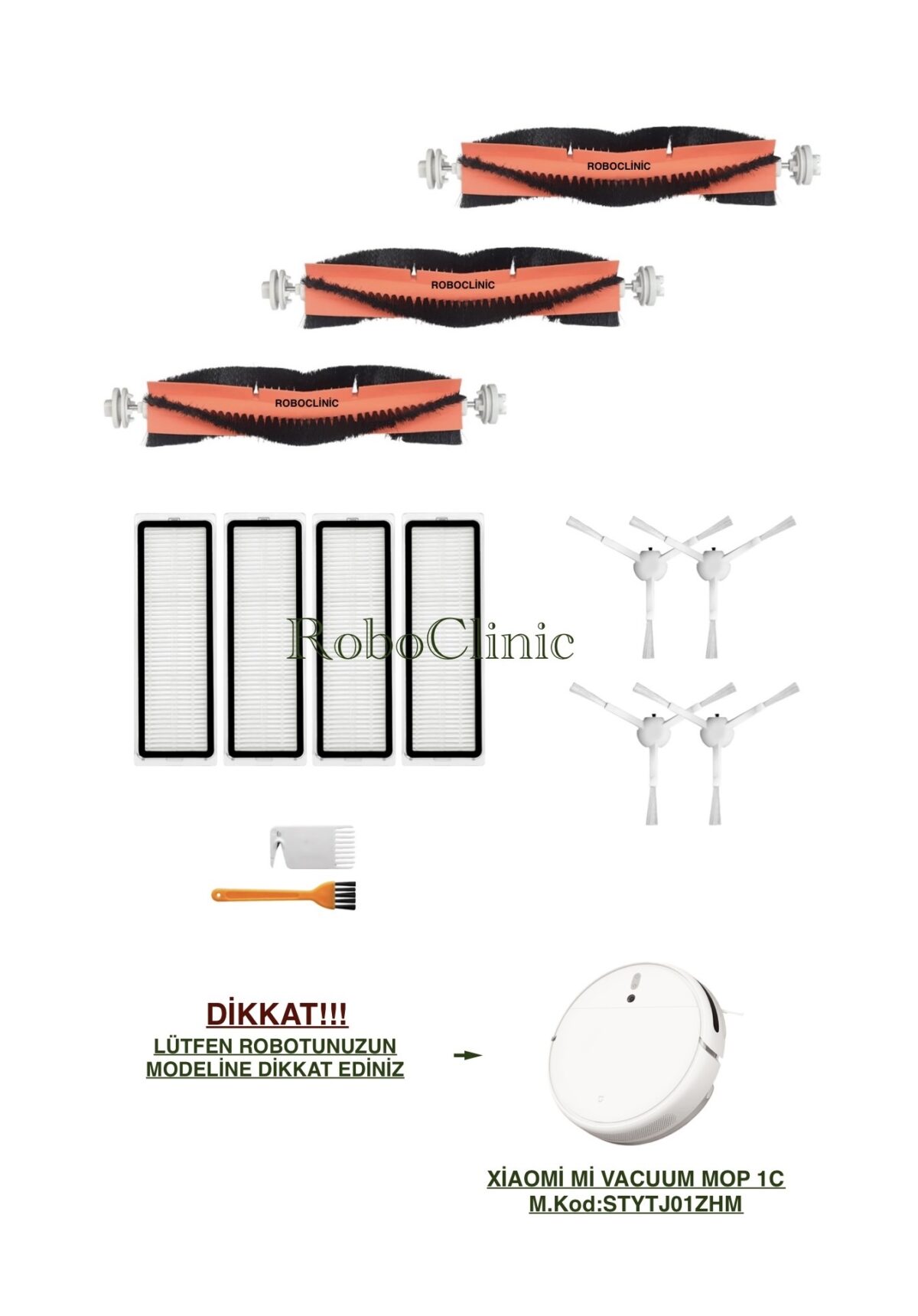 Xiaomi Mi Vacuum Mop 1C Yedek Ana Fırça, Yan Fırça, HEPA Filtre - 13 Parça - Görsel 1