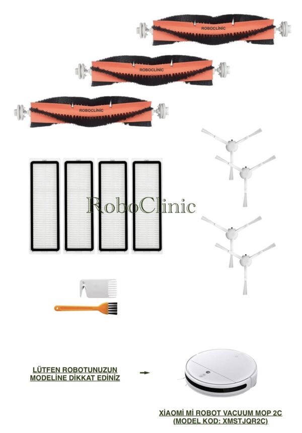 Xiaomi Mi Vacuum Mop 2C Yedek Ana Fırça, Yan Fırça, HEPA Filtre - 13 Parça