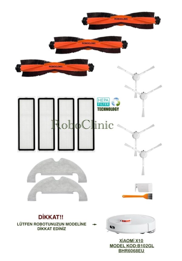 Xiaomi Robot Vacuum X10 Yedek Ana Fırça, Yan Fırça, HEPA Filtre, Mop - 15 Parça