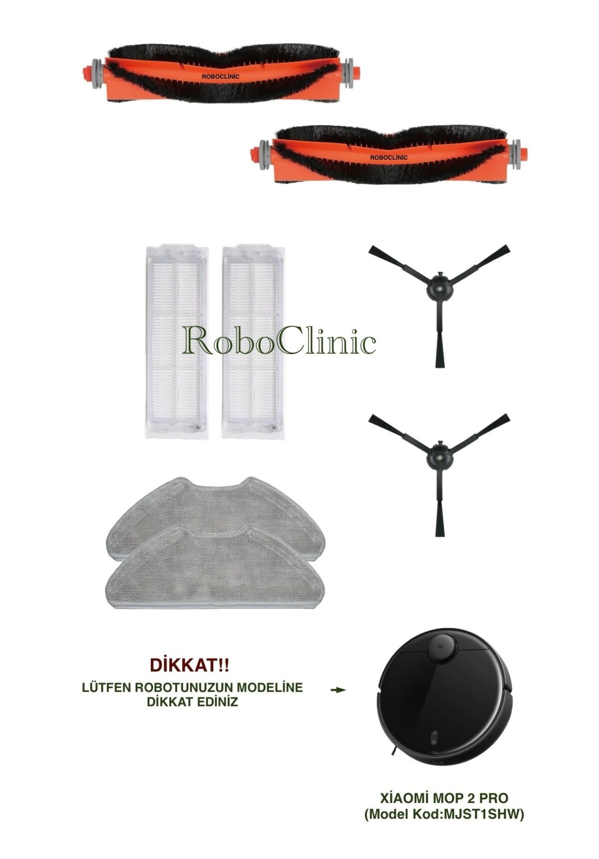 Xiaomi Mi Vacuum Mop 2 Pro Siyah Yedek Ana Fırça, Yan Fırça, HEPA Filtre, Mop - 8 Parça - Görsel 1