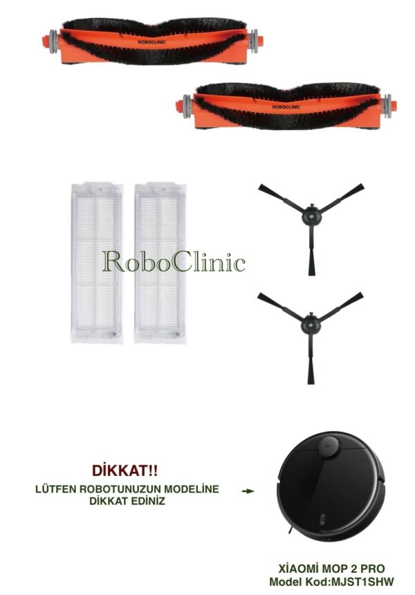 Xiaomi Mi Vacuum Mop 2 Pro Siyah Yedek Ana Fırça, Yan Fırça, HEPA Filtre - 6 Parça