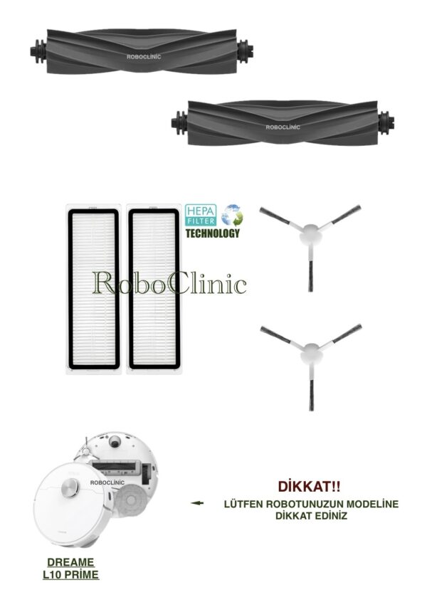 Dreame L10 Prime Yedek Ana Fırça, Yan Fırça, HEPA Filtre - 6 Parça