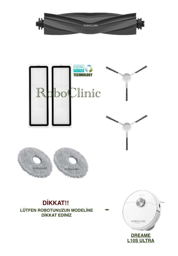 Dreame Bot L10s Ultra Yedek Ana Fırça, Yan Fırça, HEPA Filtre, Mop - 7 Parça