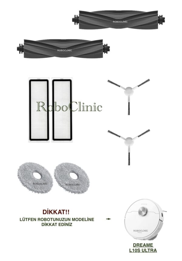 Dreame Bot L10s Ultra Yedek Ana Fırça, Yan Fırça, HEPA Filtre, Mop - 8 Parça