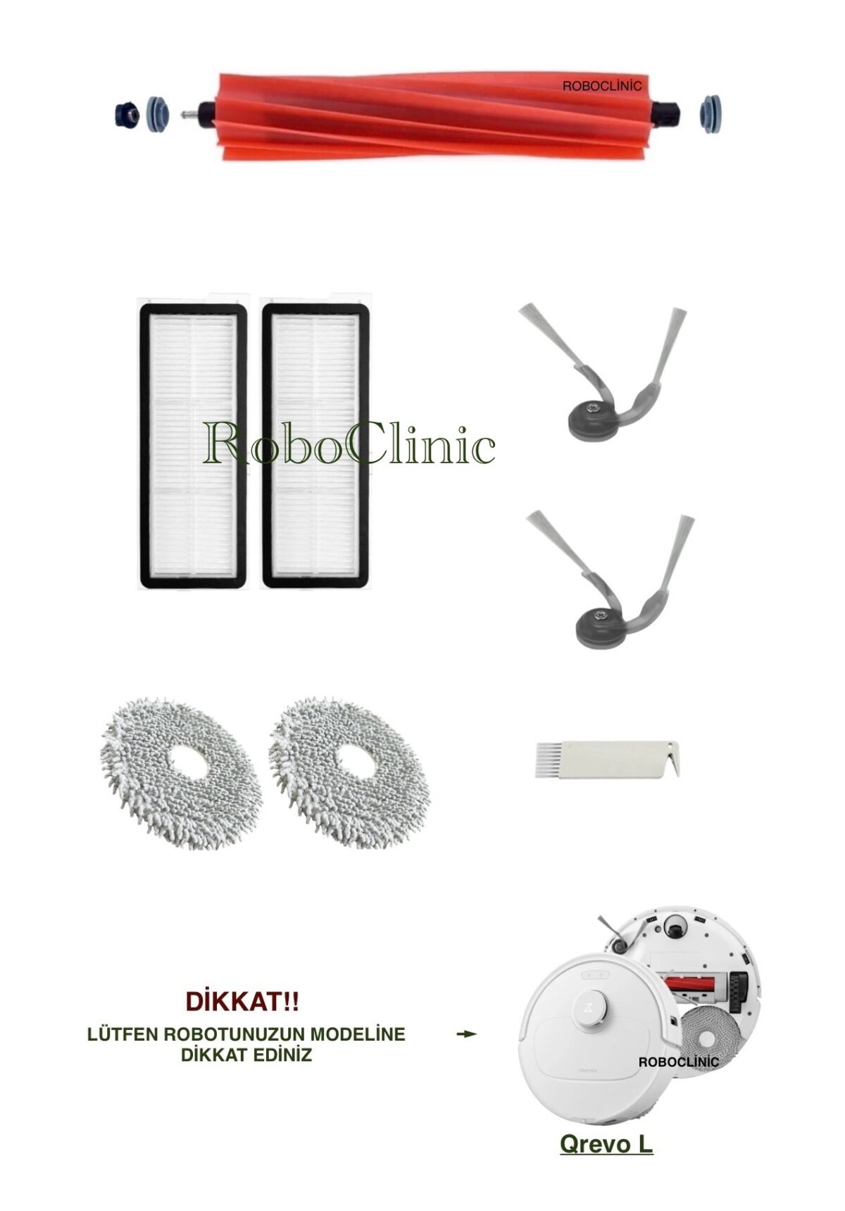 Roborock Qrevo L Yedek Ana Fırça, Yan Fırça, HEPA Filtre, Mop - 8 Parça - Görsel 1