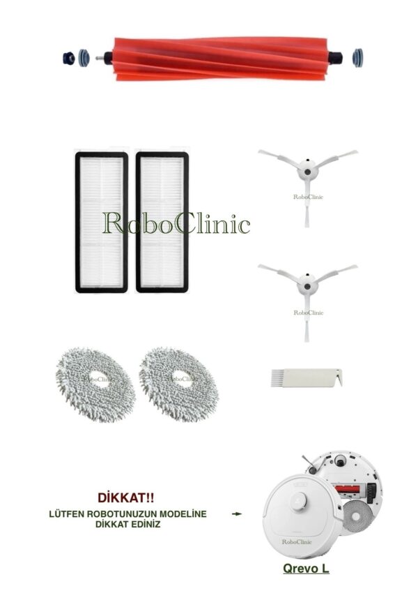 Roborock Qrevo L Yedek Ana Fırça, Yan Fırça, HEPA Filtre, Mop - 8 Parça