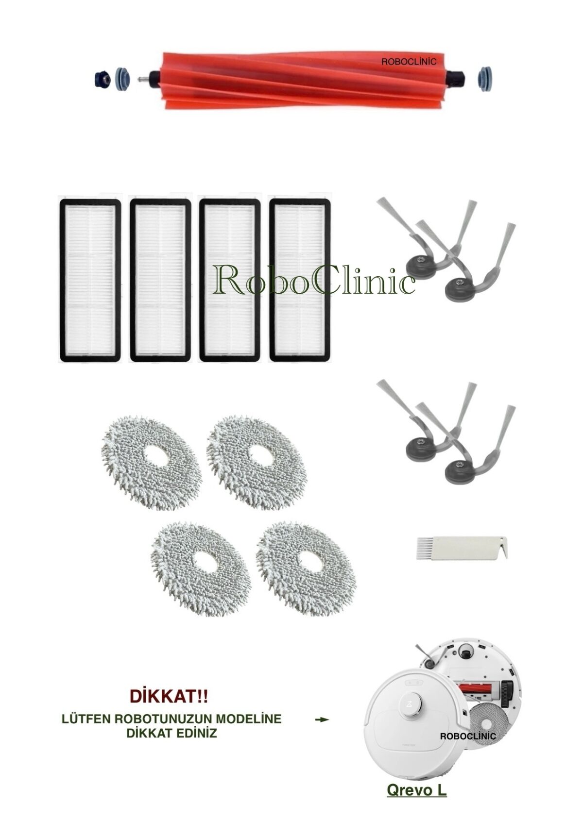Roborock Qrevo L Yedek Ana Fırça, Yan Fırça, HEPA Filtre, Mop - 14 Parça - Görsel 1