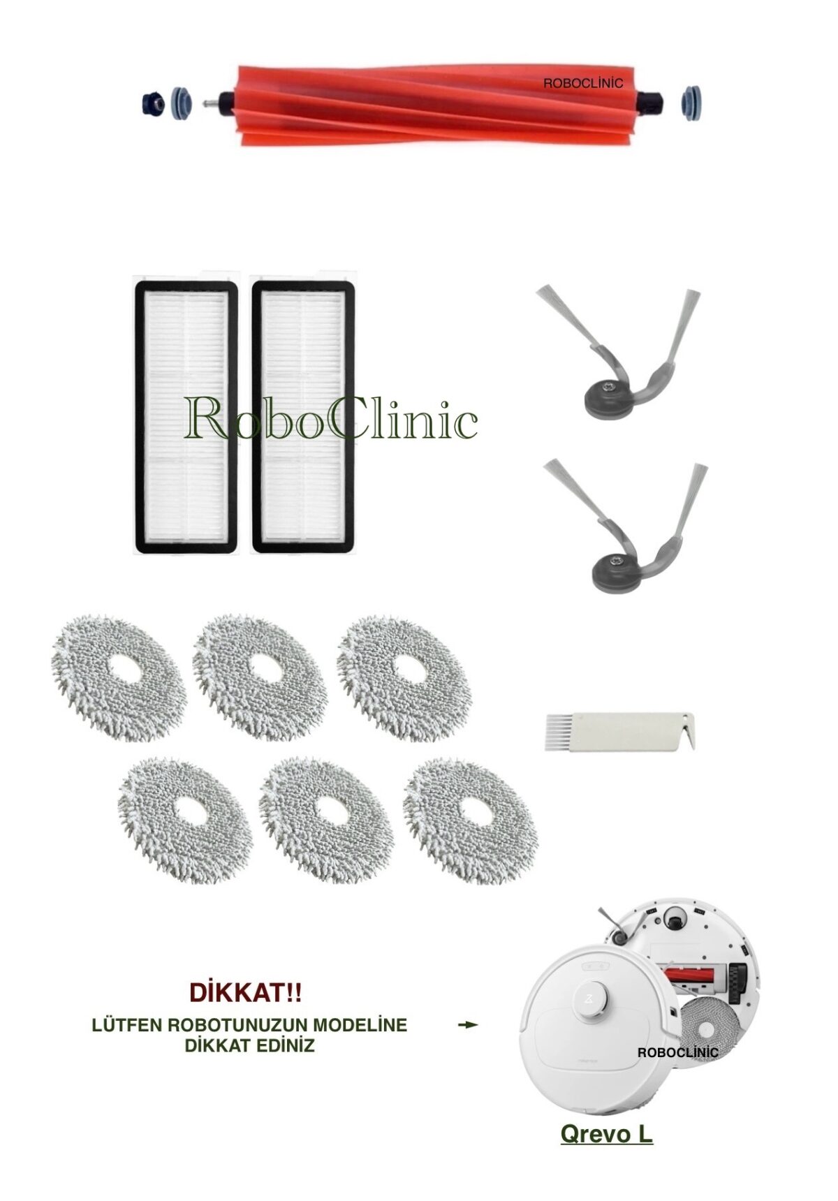 Roborock Qrevo L Yedek Ana Fırça, Yan Fırça, HEPA Filtre, Mop - 12 Parça - Görsel 1
