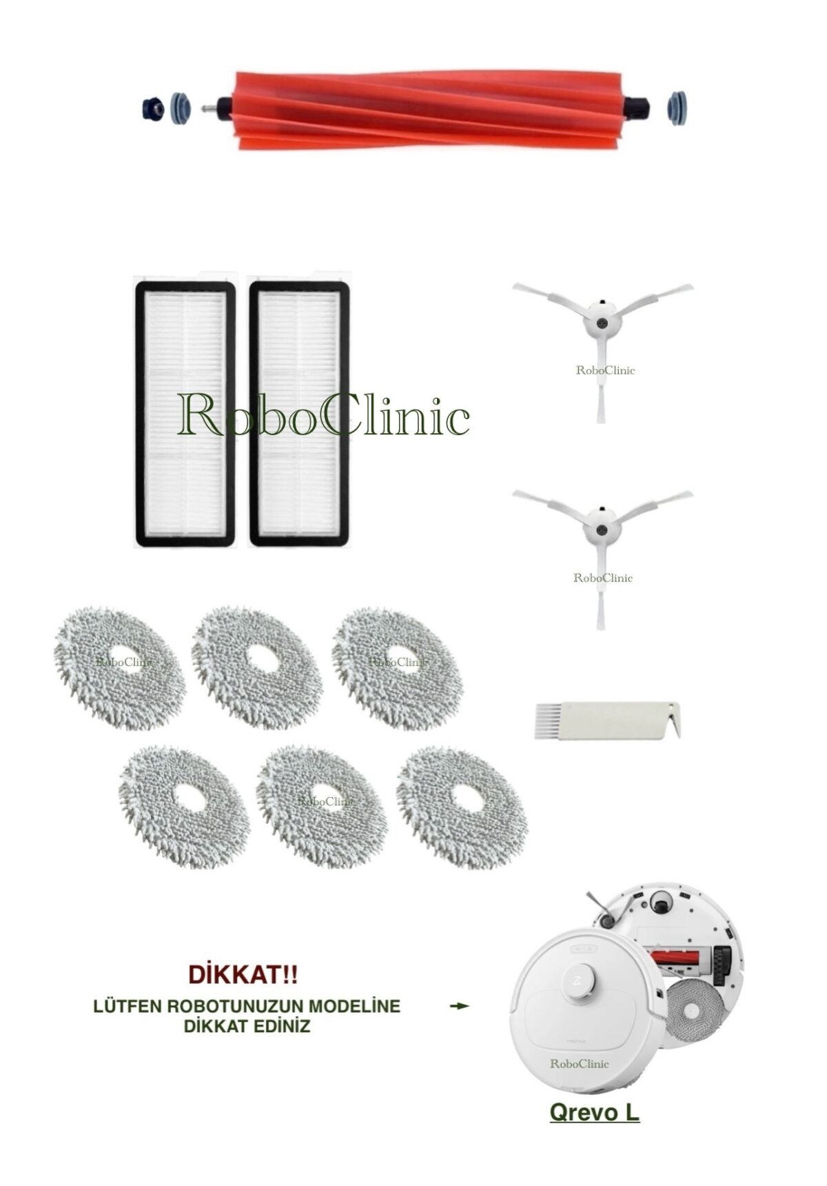 Roborock Qrevo L Yedek Ana Fırça, Yan Fırça, HEPA Filtre, Mop - 12 Parça - Görsel 1