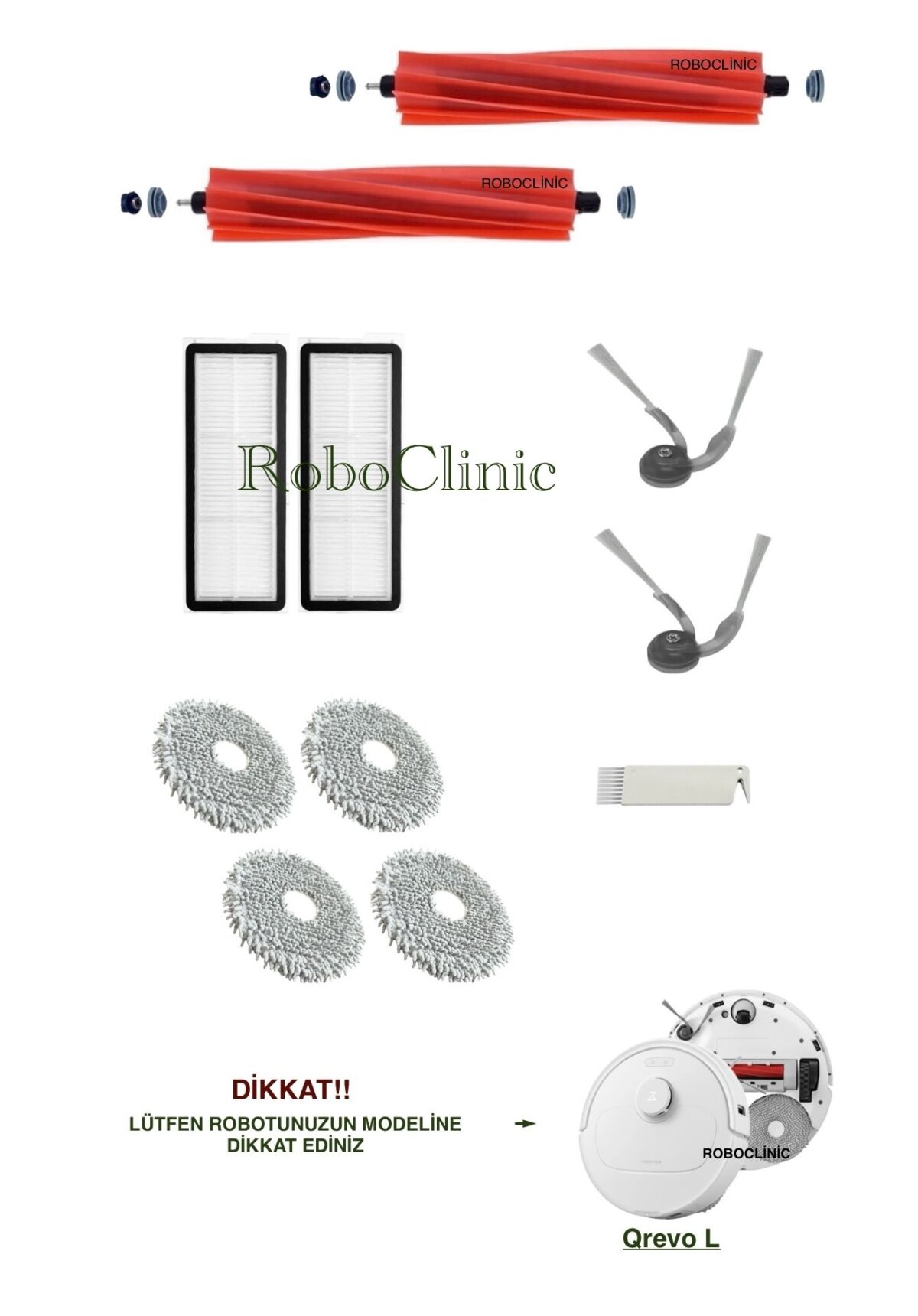 Roborock Qrevo L Yedek Ana Fırça, Yan Fırça, HEPA Filtre, Mop - 11 Parça - Görsel 1