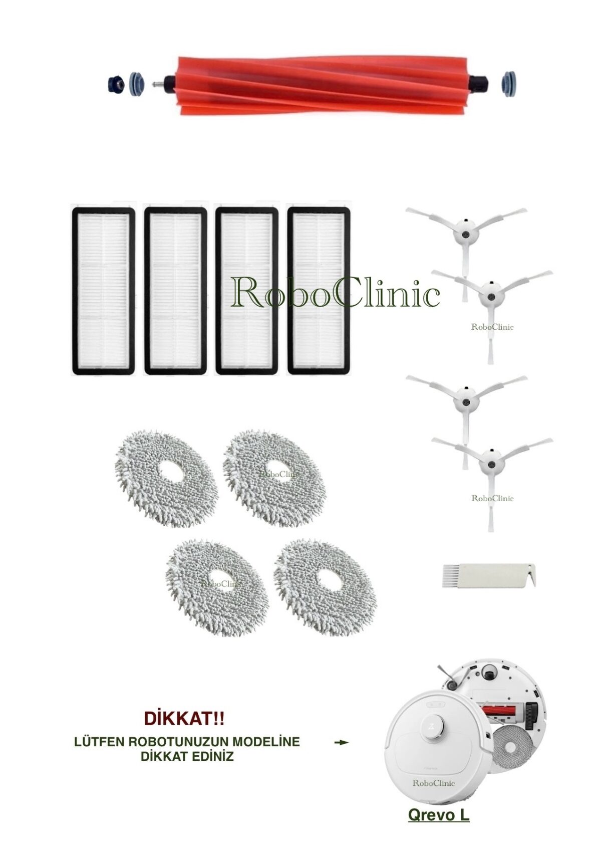 Roborock Qrevo L Yedek Ana Fırça, Yan Fırça, HEPA Filtre, Mop - 14 Parça - Görsel 1
