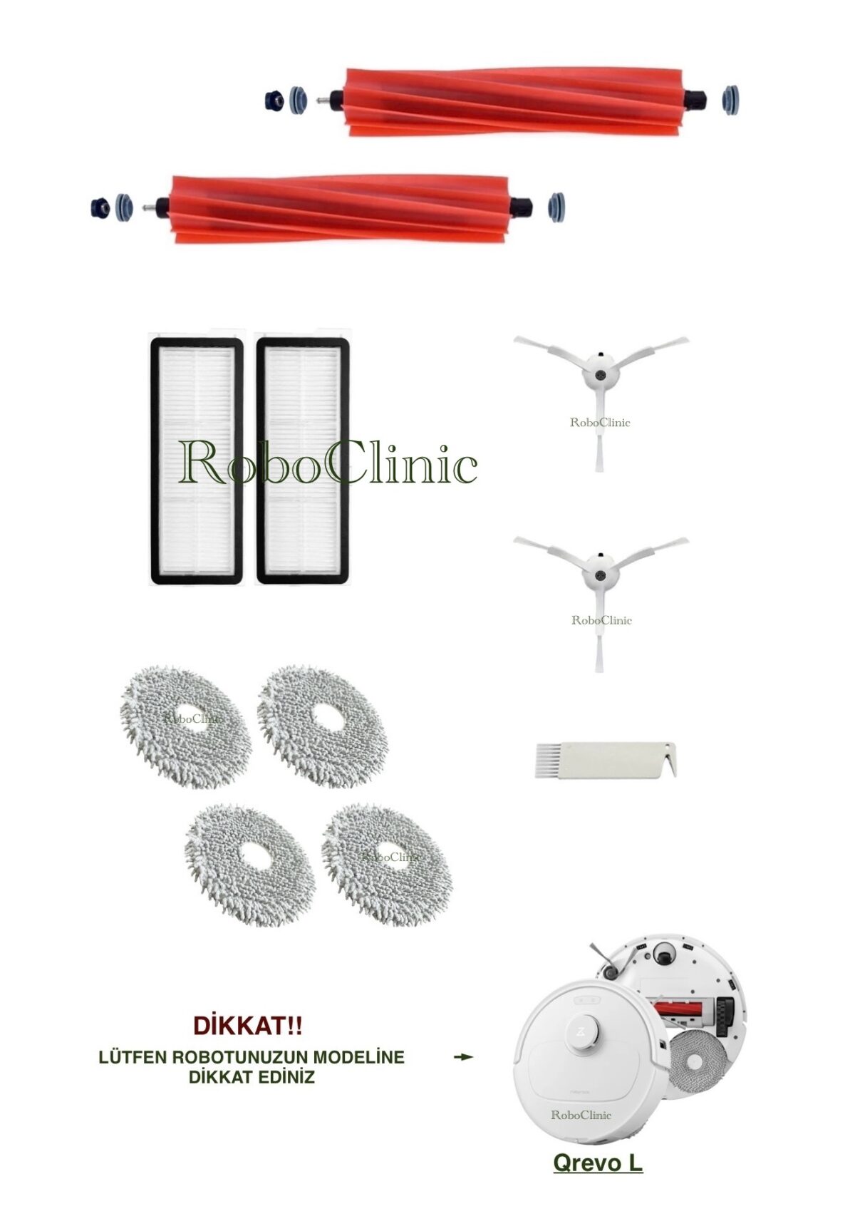 Roborock Qrevo L Yedek Ana Fırça, Yan Fırça, HEPA Filtre, Mop - 11 Parça - Görsel 1